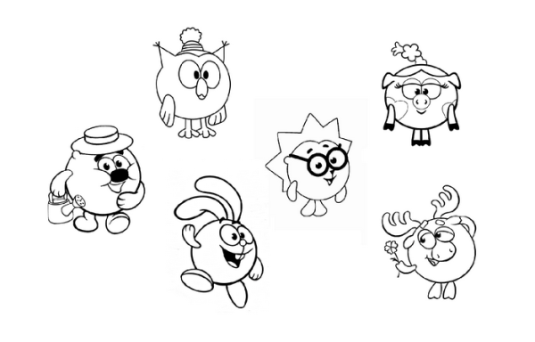 Маленькие картинки раскраски Смешарики