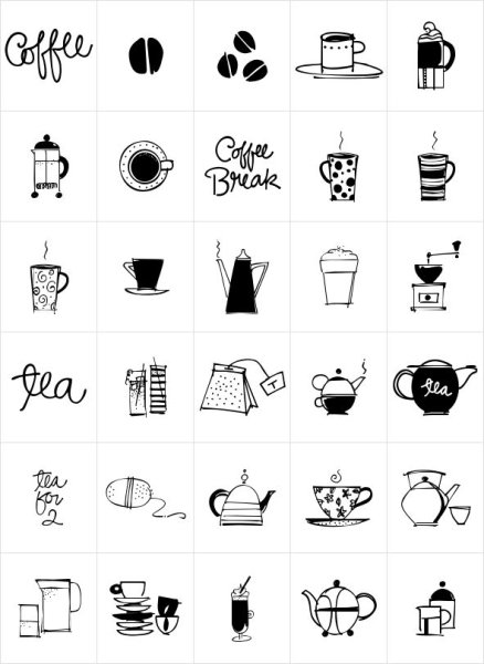 Стикеры кофе черно белые