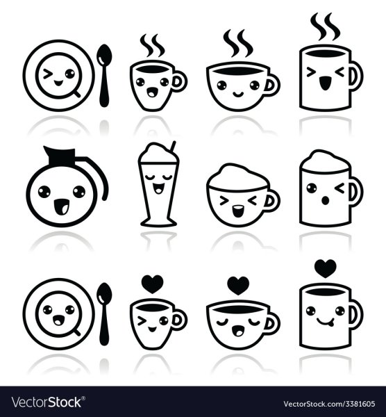 Стикеры кофе черно белые