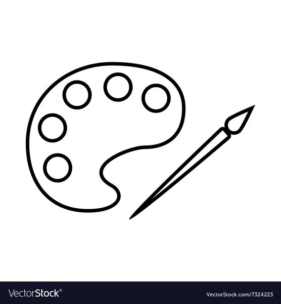 Палитра с кистью черно белая