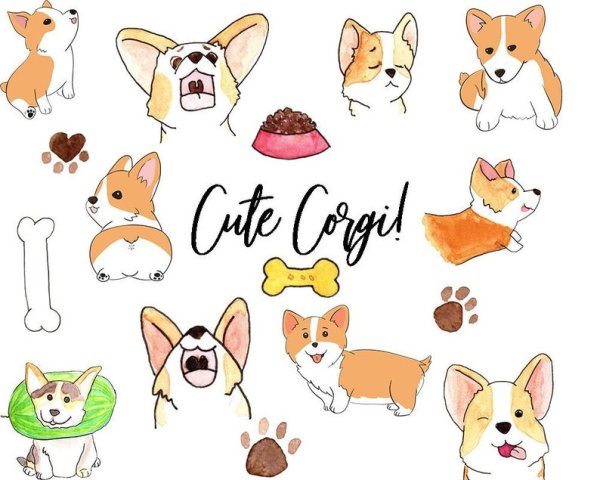 Кавайные корги для срисовки