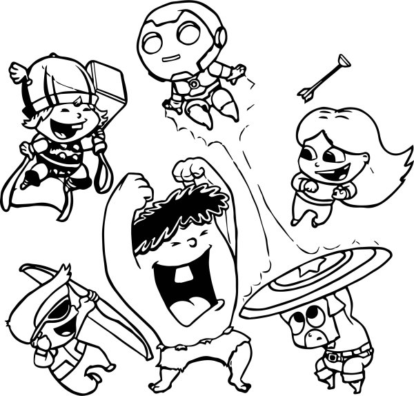 Маленькие Супергерои Марвел раскраска