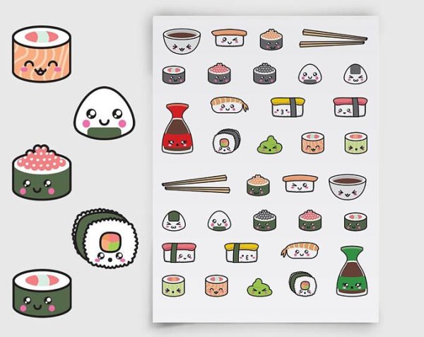Японская еда наклейки
