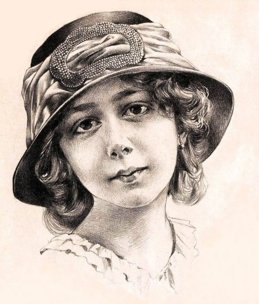 Портрет карандашом в шляпке