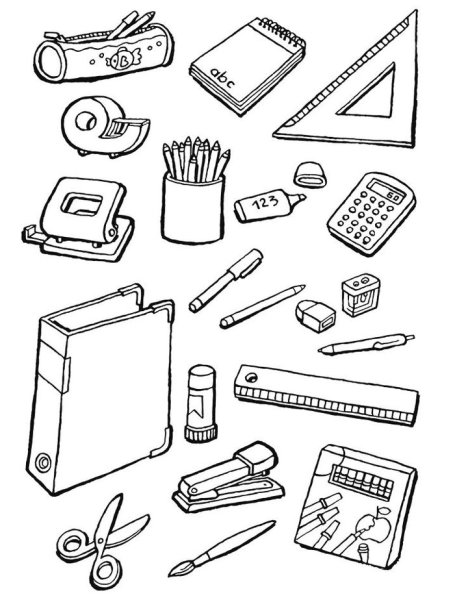 Раскраска школьные принадлежности