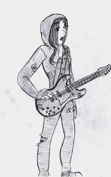 Девушка с гитарой карандашом