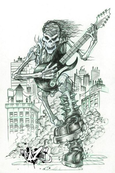 Скелет панк с гитарой