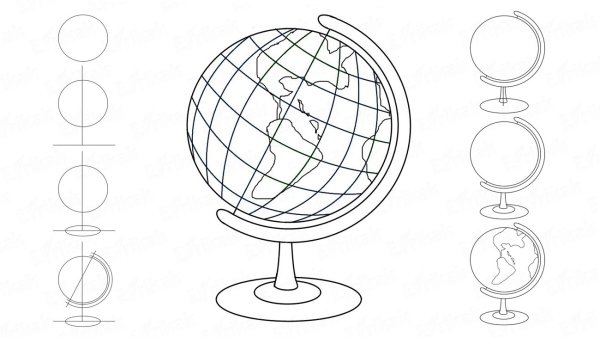 Глобус рисунок карандашом