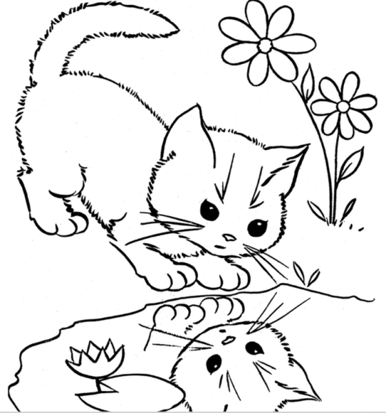 Раскраска кошка с котятами