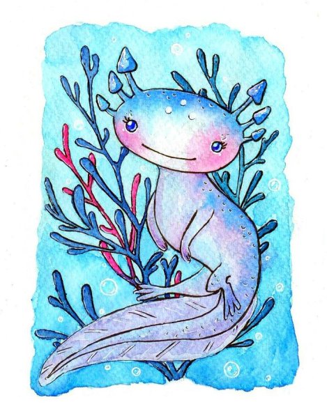 Аксолотль акварелью