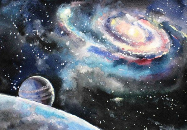 Космический пейзаж акварелью