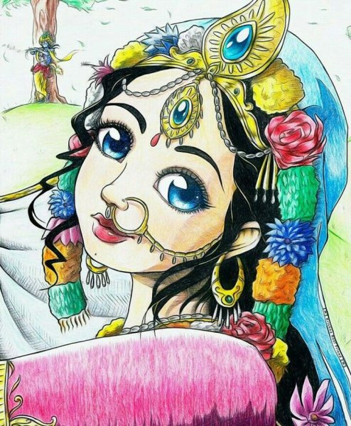 Боги Индии Кришна нарисованный