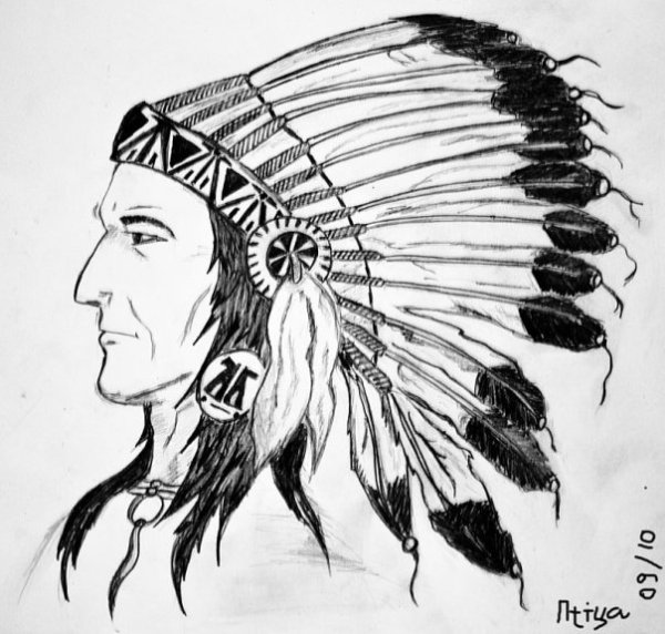Нарисовать индейца карандашом