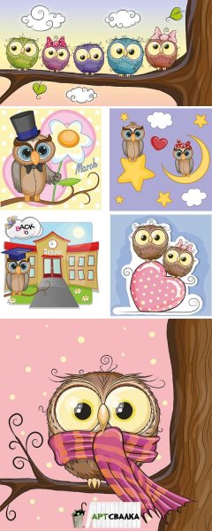 Совушки милые мультяшные