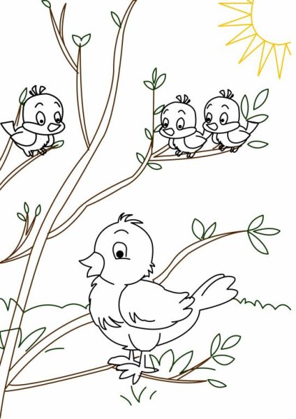 Птица и птенчики