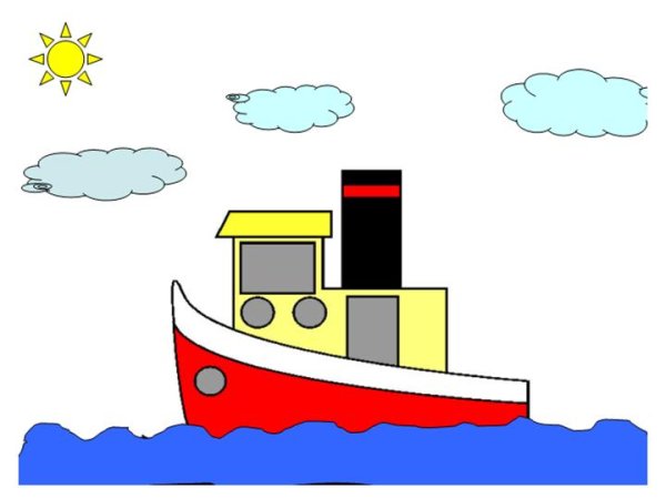 Пароход на реке рисунок