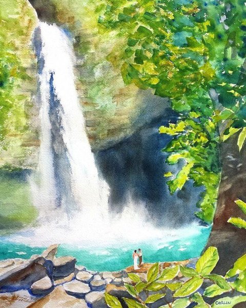 Рисование водопада гуашью