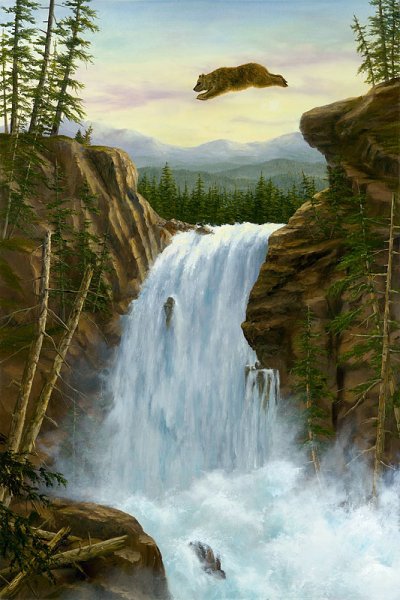 Разноцветные рисунки водопадов