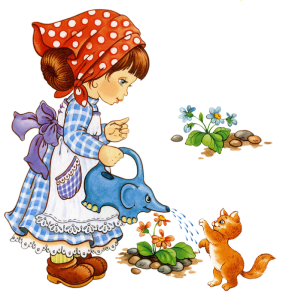 Девочка поливает цветы