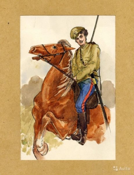 Донской казак на коне с шашкой