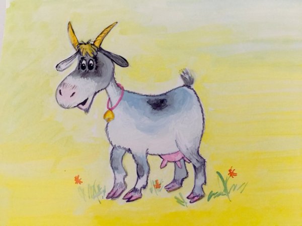 Раскраска коза с козлятами