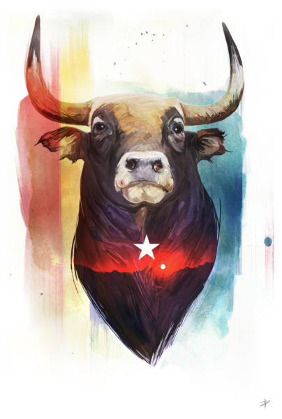 Бык акварель