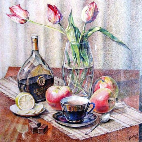 Натюрморт акварельными карандашами