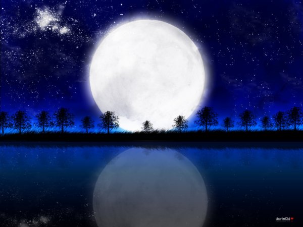 Звездное небо с большой луной