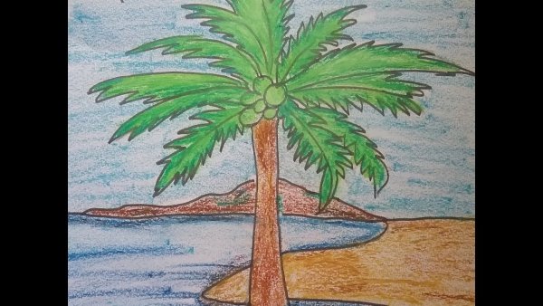 Пальма цветными карандашами