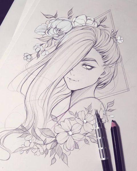 Девушка карандашом