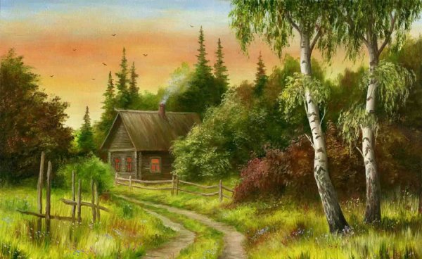 Пейзаж с деревенским домиком