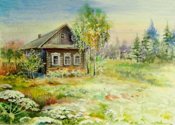 Пейзаж домик в деревне