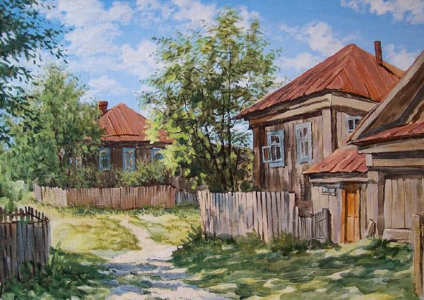 Сельский пейзаж деревня Советская живопись