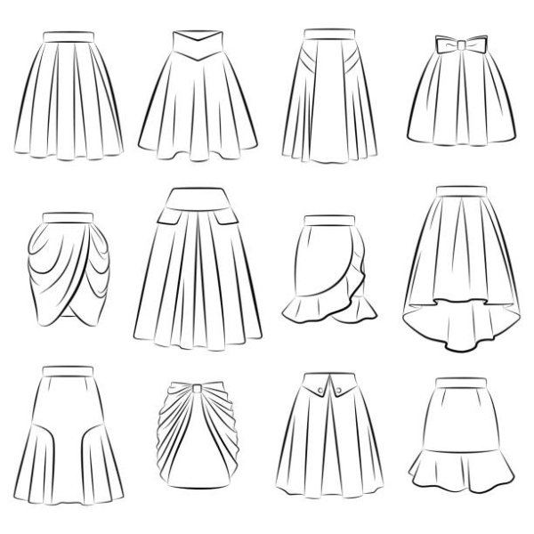 Разные стили рисования юбок