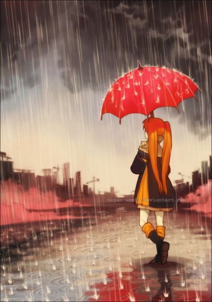 Девочка с зонтом под дождем