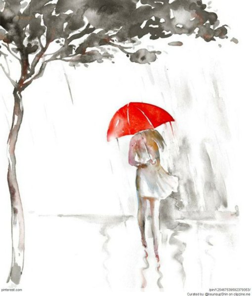 Девушка под зонтом акварель