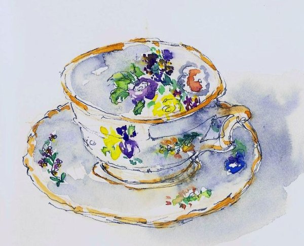 Кружка чая акварелью