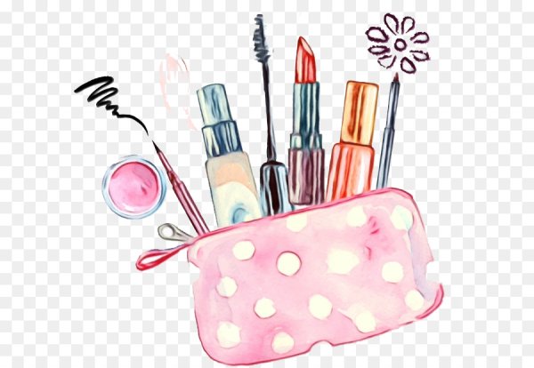 Косметичка с косметикой на прозрачном фоне