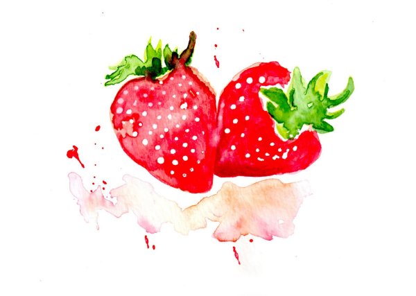 Клубника акварелью