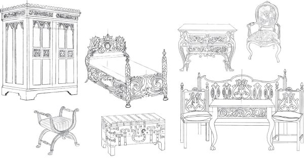 Мебель в стиле Барокко карандашом