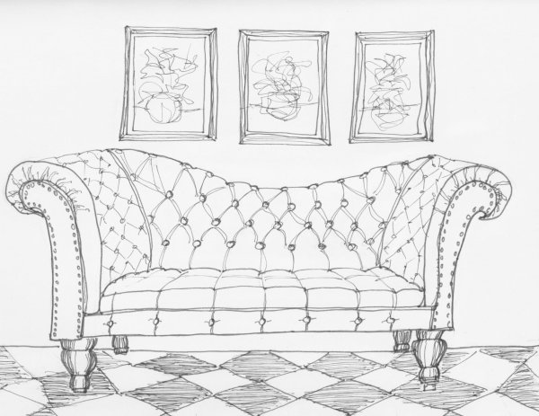 Интерьер комнаты карандашом