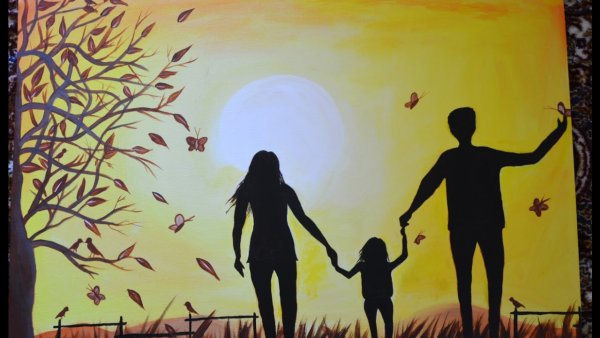 Картины гуашью семья