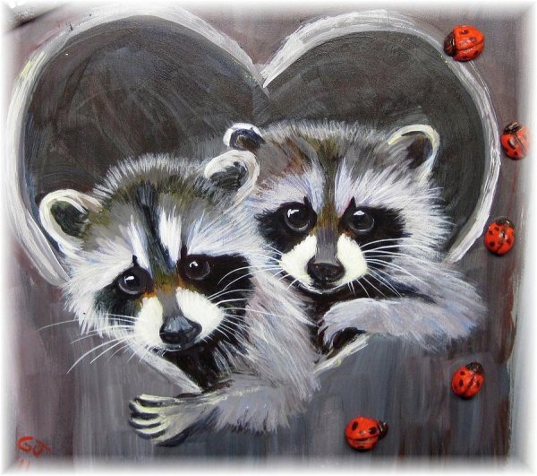 Енот акриловыми красками