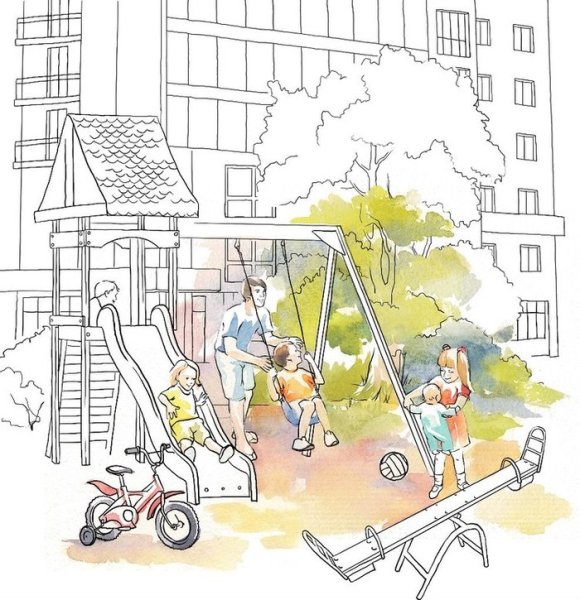 Рисунок двора карандашом