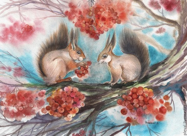 Акварель животные в природе