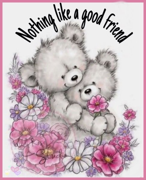 Медвежонок с сердечком и цветами