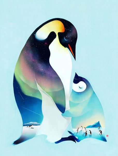 Красивый пейзаж с пингвинами