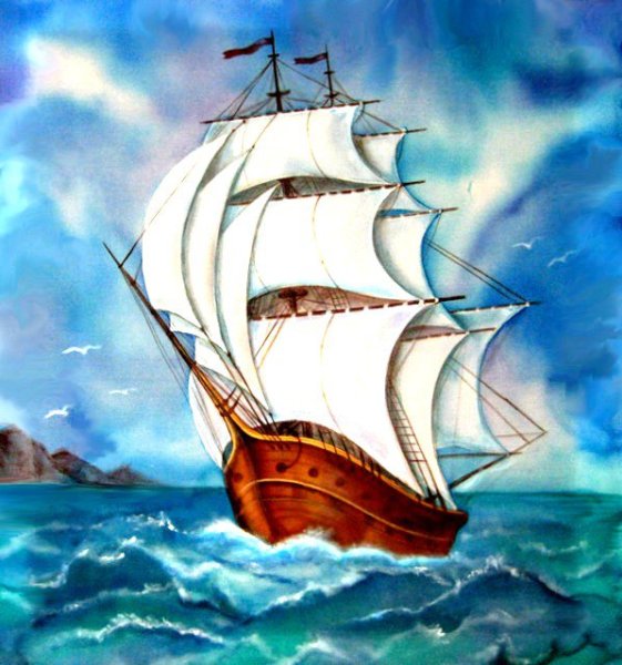 Корабль цветными карандашами