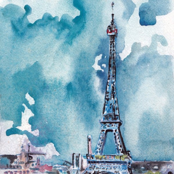 Эйфелева башня скетч акварель
