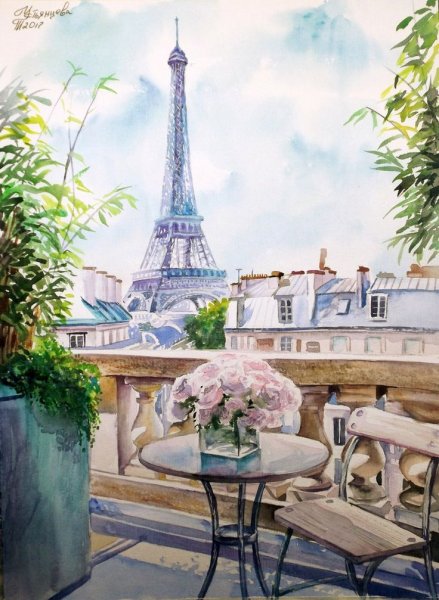 Париж улица кафе Эйфелева башня